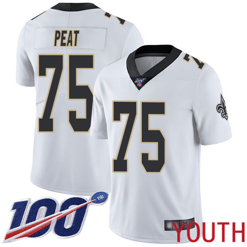 New Orleans Saints Limited White Youth Andrus Peat Road Jersey NFL Football #75 100th Season Vapor Jersey